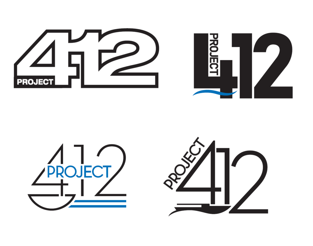 Logo design ideas not created by Izzy Waite Design. These are 4 logo mock ups the team at project 412 had used to start developing what they were looking for. 